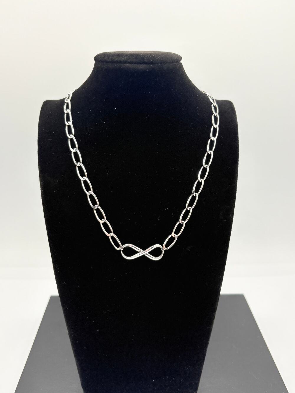 Oval Link Chain 925 Sterling Silver Infinity Necklace - Minimalist Vintage